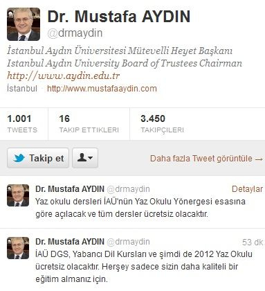 Mustafa Aydın twetter açıklama